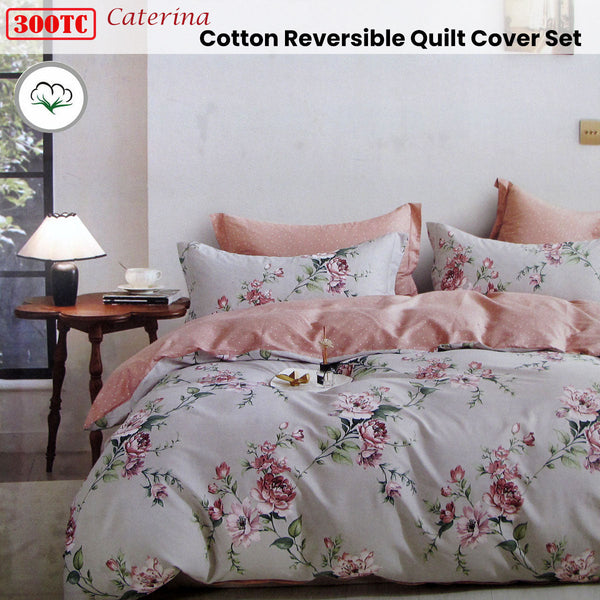 Revive 300Tc Caterina Reversible Cotton Quilt Cover Set Queen Quilt Covers