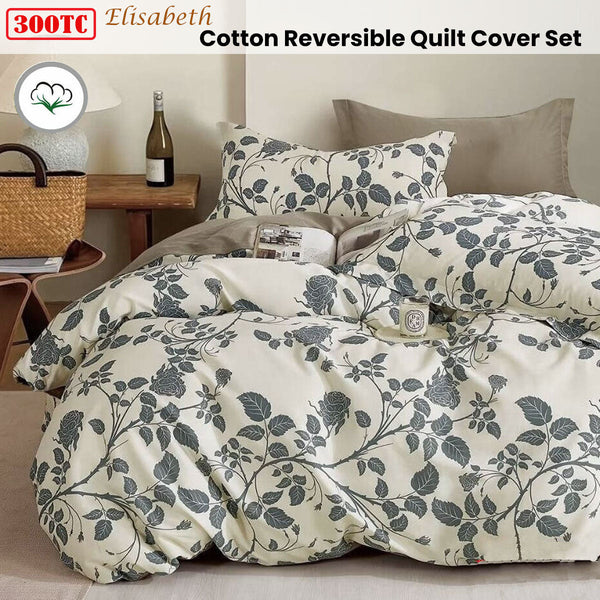 Revive 300Tc Elisabeth Reversible Cotton Quilt Cover Set Queen Quilt Covers