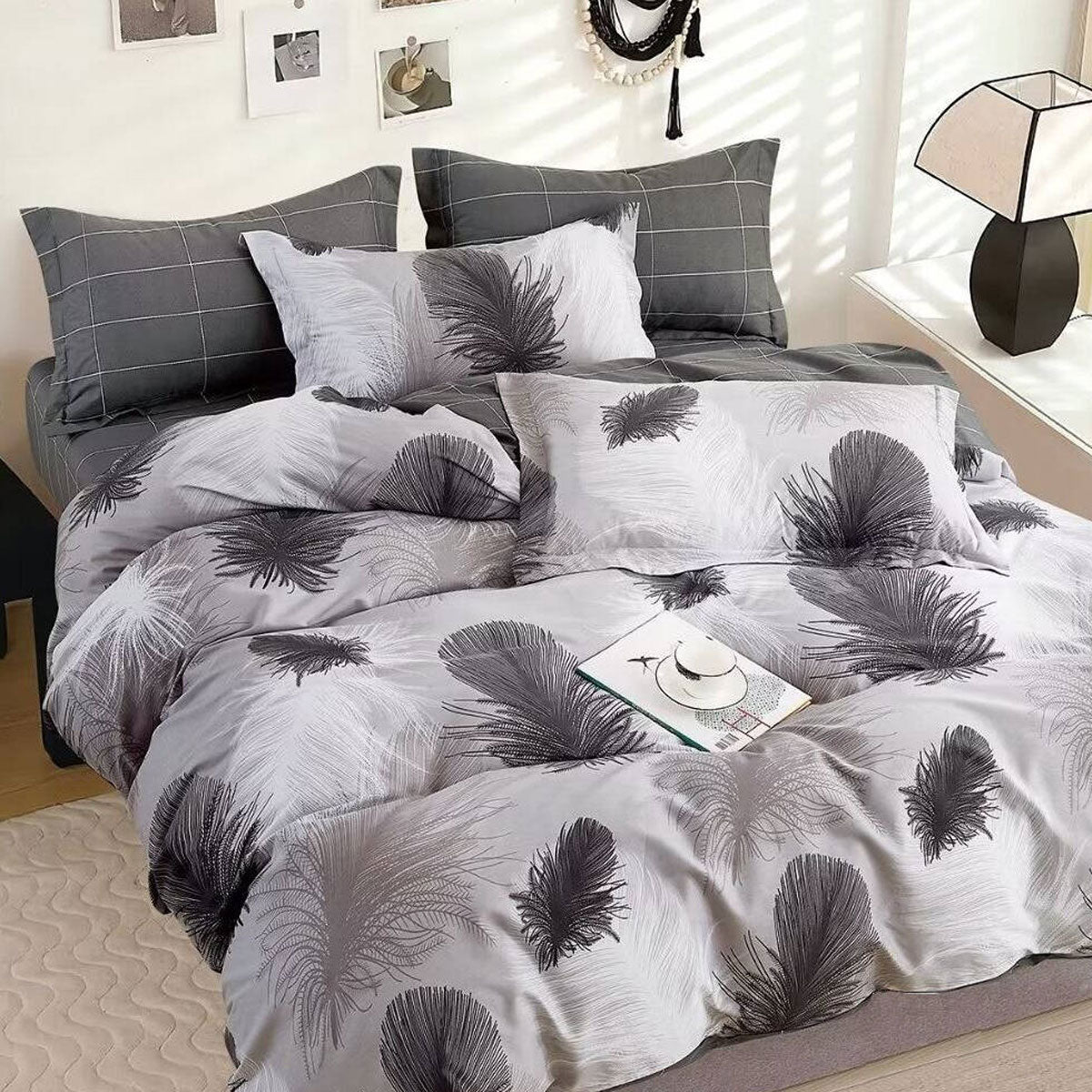 Revive 300Tc Heidi Grey Reversible Cotton Quilt Cover Set Queen Quilt Covers