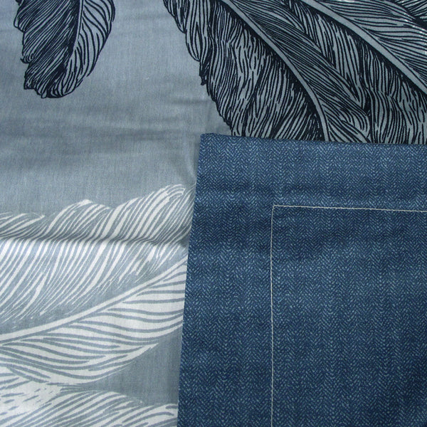 Revive 300Tc Palm Leaf Blue Reversible Cotton Quilt Cover Set Queen Quilt Covers
