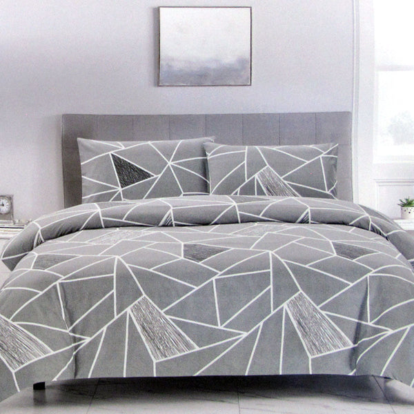 Artex Bentley Grey Quilt Cover Set Geometric Pattern Reversible Printed Microfiber Polyester Quilt Covers