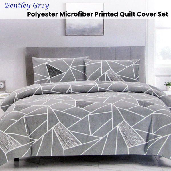 Artex Bentley Grey Quilt Cover Set Geometric Pattern Reversible Printed Microfiber Polyester Quilt Covers