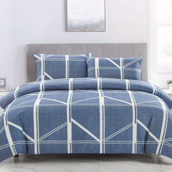 Artex Harold Blue Quilt Cover Set Geometric Pattern Reversible Printed Microfiber Polyester Quilt Covers