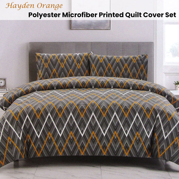 Artex Hayden Orange Quilt Cover Set Geometric Pattern Reversible Printed Microfiber Polyester Quilt Covers