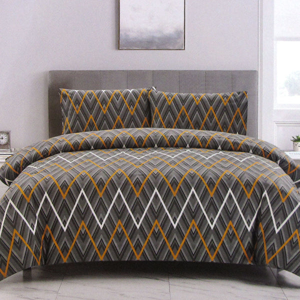 Artex Hayden Orange Quilt Cover Set Geometric Pattern Reversible Printed Microfiber Polyester Quilt Covers