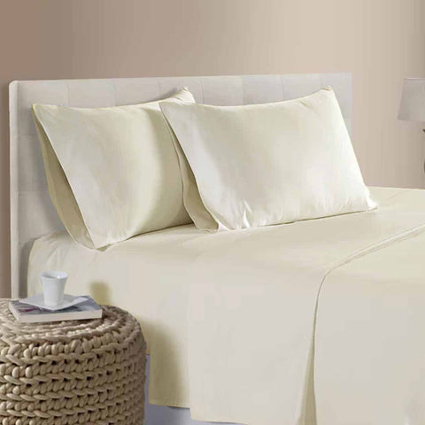 400Tc 100% Cotton Sateen Premium Sheet Set 40Cm Wall Cream Queen Sheets