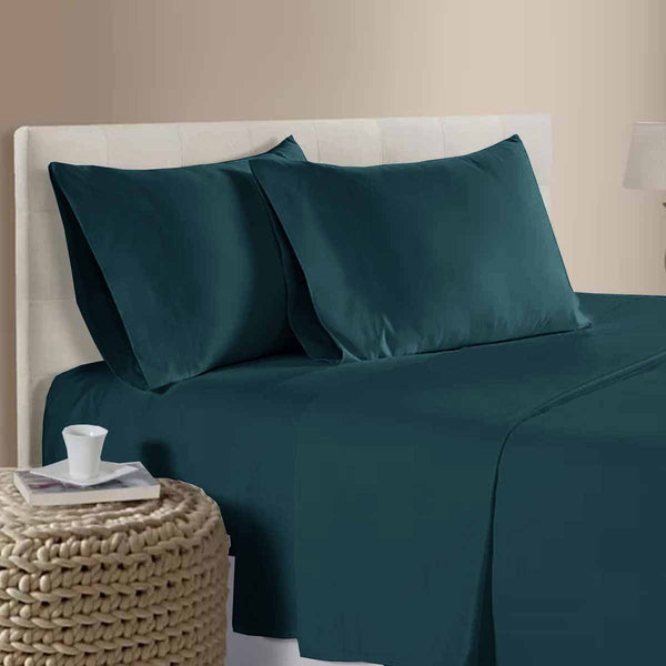 400Tc 100% Cotton Sateen Premium Sheet Set 40Cm Wall Dark Teal Queen Sheets