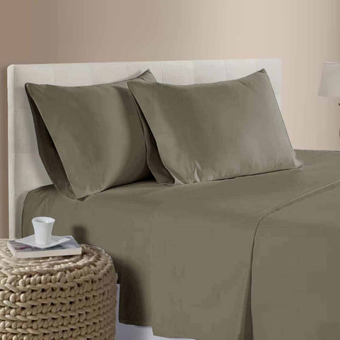 400Tc 100% Cotton Sateen Premium Sheet Set 40Cm Wall Mocha Single Sheets
