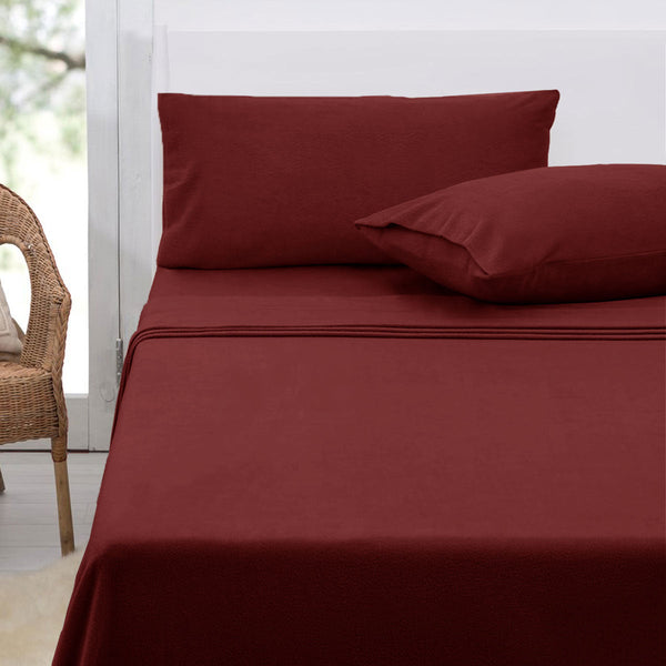 Polar Fleece Sheet Set King 36Cm Wall With Pillowcases Burgundy Sheets