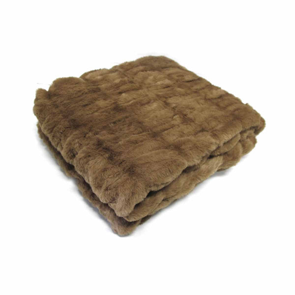 Harper Soft Ruched Pattern Faux Fur Throw Rug 127 X 152 Cm Brown Throws & Afghans