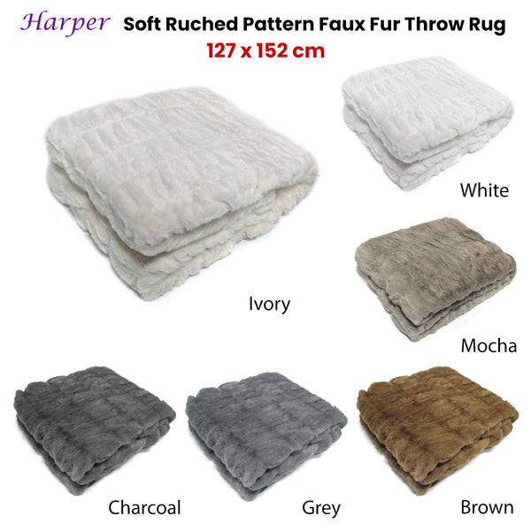Harper Soft Ruched Pattern Faux Fur Throw Rug 127 X 152 Cm Brown Throws & Afghans
