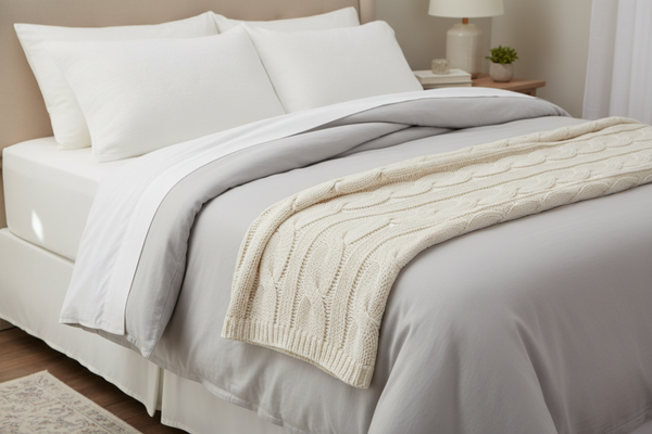 Hudson Cream Knitted Throw Rug Throws & Afghans