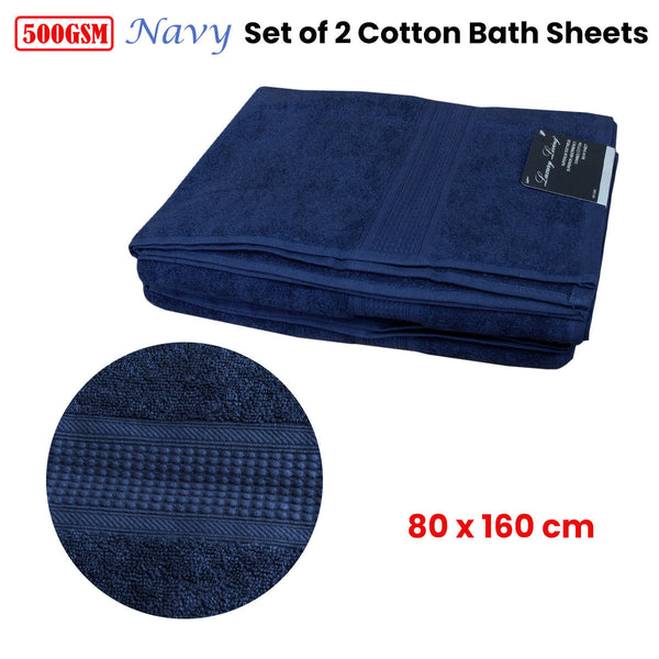 500Gsm Set Of 2 100% Cotton Bath Sheet Navy 80 X 160 Cm Towels & Washcloths