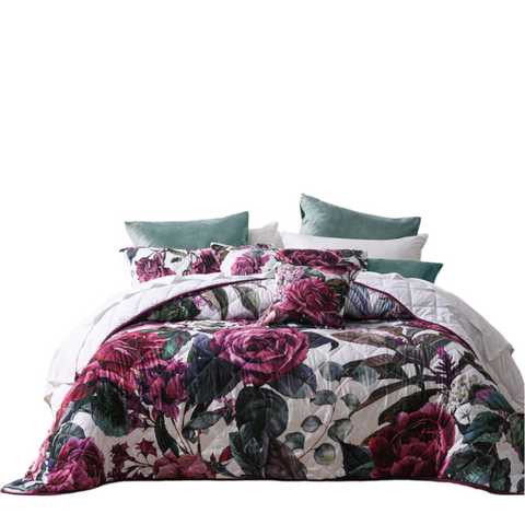 Bianca Abigail Berry Floral Printed Quilted Bedspread Set King Doonas