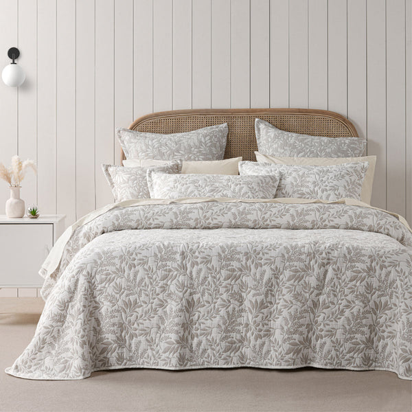 Bianca Ameila Stone Quilted Foliage Bedspread Set Double Bed Quilts