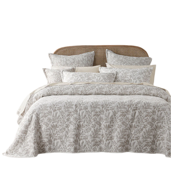 Bianca Ameila Stone Quilted Foliage Bedspread Set Double Bed Quilts