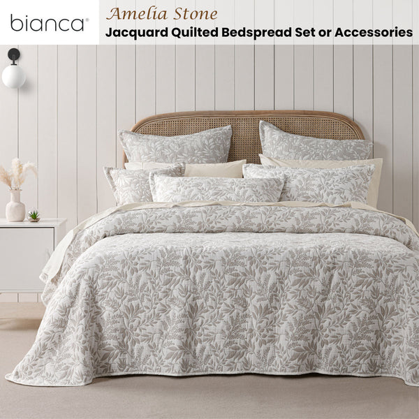 Bianca Ameila Stone Quilted Foliage Bedspread Set Double Bed Quilts
