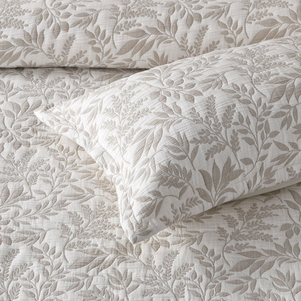 Bianca Ameila Stone Quilted Foliage Bedspread Set Double Bed Quilts