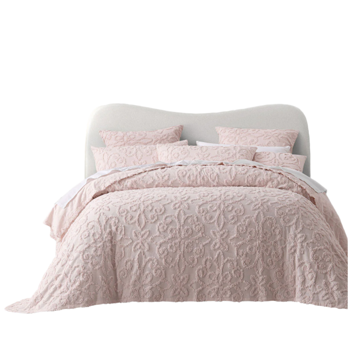 Bianca Ella Blush Cotton Chenille Floral Bedspread Set Double Bed Quilts