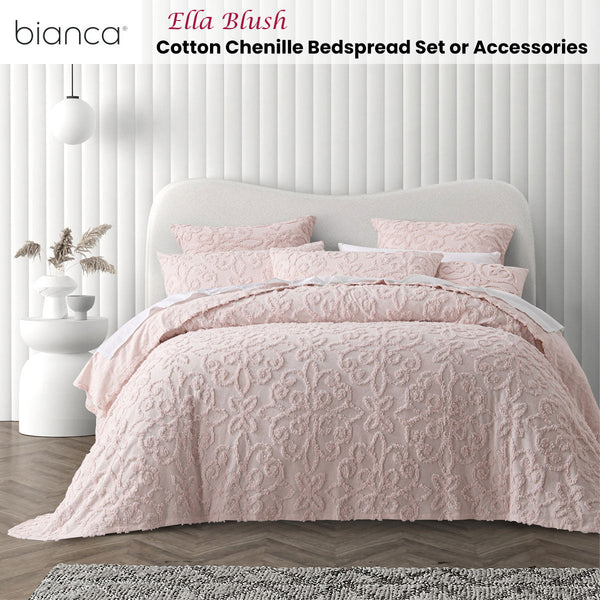 Bianca Ella Blush Cotton Chenille Floral Bedspread Set Double Bed Quilts