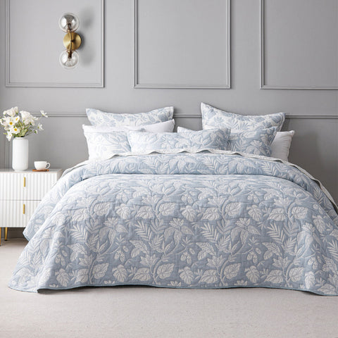 Bianca Laurieton Blue Jacquard Botanical Bedspread Set Super King Super King Doonas