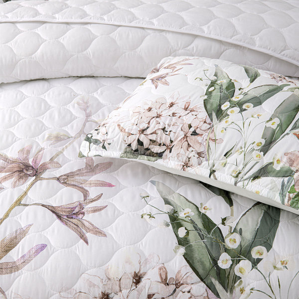 Bianca Lorna White Floral Printed Quilted Bedspread Set Queen Queen Doonas