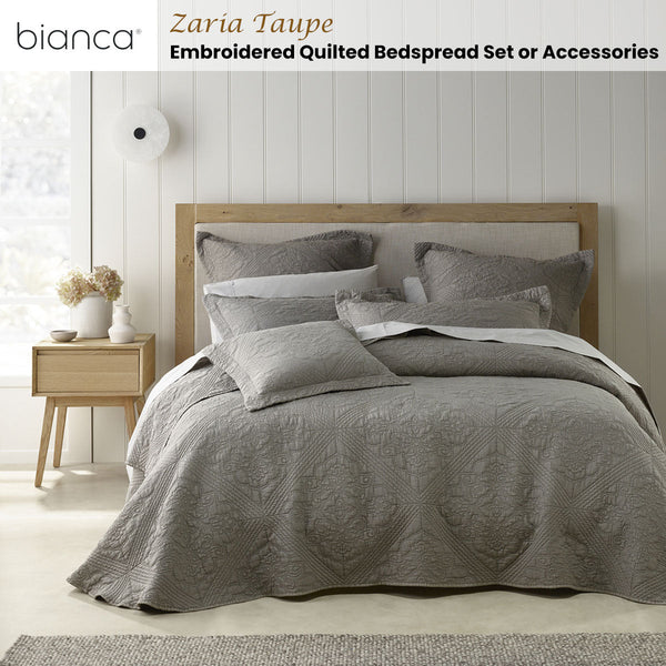 Bianca Zaria Taupe Embroidered Bedspread Set Queen Queen Doonas