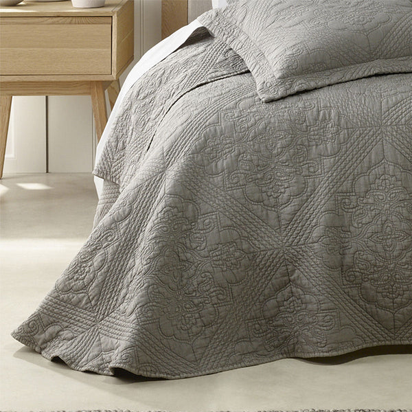 Bianca Zaria Taupe Embroidered Bedspread Set Queen Queen Doonas