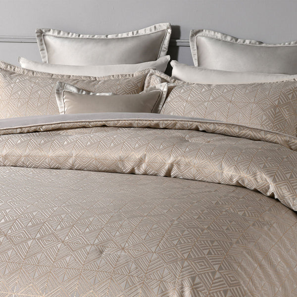 Bianca Bellagio Gold 6 Pcs Jacquard Geometric Comforter Set Queen/King King Comforter Sets