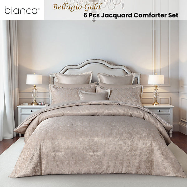 Bianca Bellagio Gold 6 Pcs Jacquard Geometric Comforter Set Super King Super King Comforters