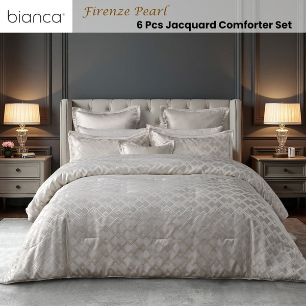 Bianca Firenze Pearl 6 Pcs Jacquard Geometric Comforter Set Queen/King Comforter Sets Queen
