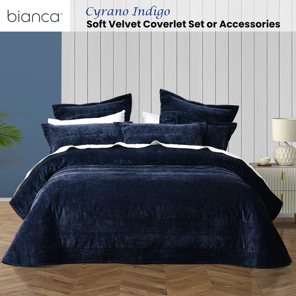 Bianca Cyrano Indigo Soft Velvet Polyester Quilted Coverlet Set Single/Double Quilt Covers