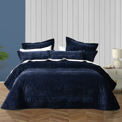 Bianca Cyrano Indigo Soft Velvet Polyester Quilted Coverlet Set Queen/King Quilt Covers