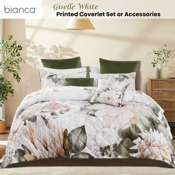 Bianca Giselle White Polyester Printed Floral Coverlet Set Single/Double Quilt Covers