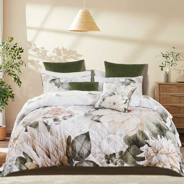 Bianca Giselle White Polyester Printed Floral Coverlet Set Super King Quilt Covers