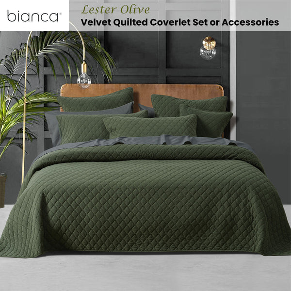 Bianca Lester Olive Velvet Diamond Polyester Coverlet Set Double Bed Quilts