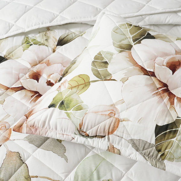 Bianca Rosalia White Floral Printed Quilted Polyester Coverlet Set Queen/King Quilt Covers