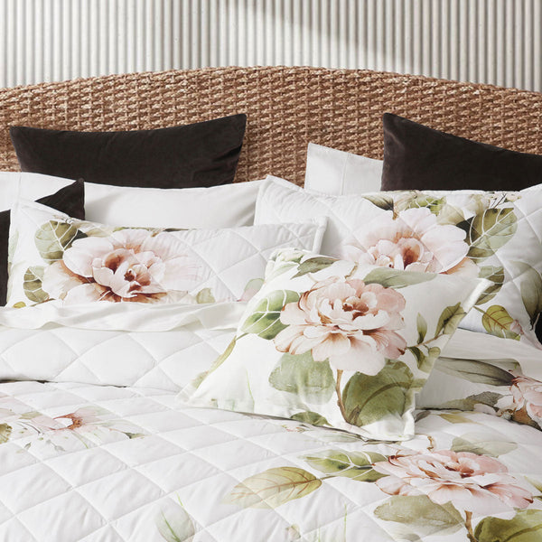 Bianca Rosalia White Floral Printed Quilted Polyester Coverlet Set Super King Quilt Covers