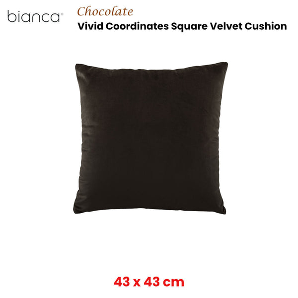 Bianca Vivid Coordinates Square Velvet Cushion Chocolate 43 X 43Cm Cushions & Decorative Pillows