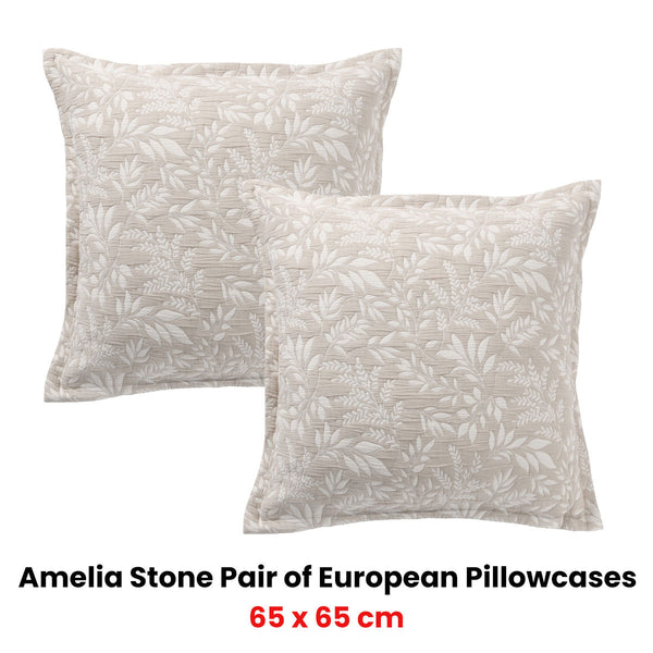 Bianca Pair Of Ameila Stone Pillowcases 65 X 65Cm Pillow Cases