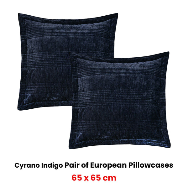 Bianca Pair Of Cyrano Indigo European Pillowcases 65 X 65Cm Pillow Cases