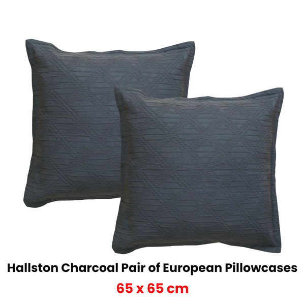 Bianca Pair Of Hallston Charcoal European Pillowcases 65 X 65Cm Pillow Cases
