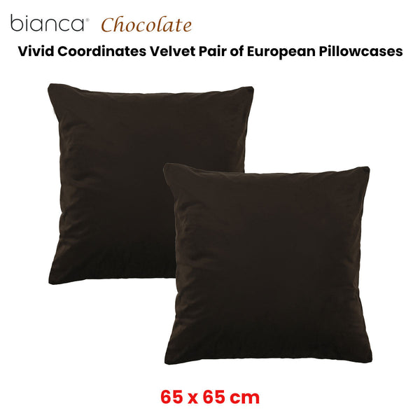 Bianca Pair Of Vivid Coordinates Velvet Pillowcases Chocolate 65 X 65Cm Pillow Cases