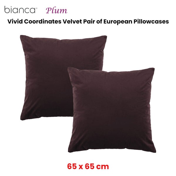 Bianca Pair Of Vivid Coordinates Velvet Pillowcases Plum 65 X 65Cm Pillow Cases