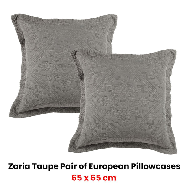 Bianca Pair Of Zaria Taupe European Pillowcases 65 X 65Cm Pillow Cases