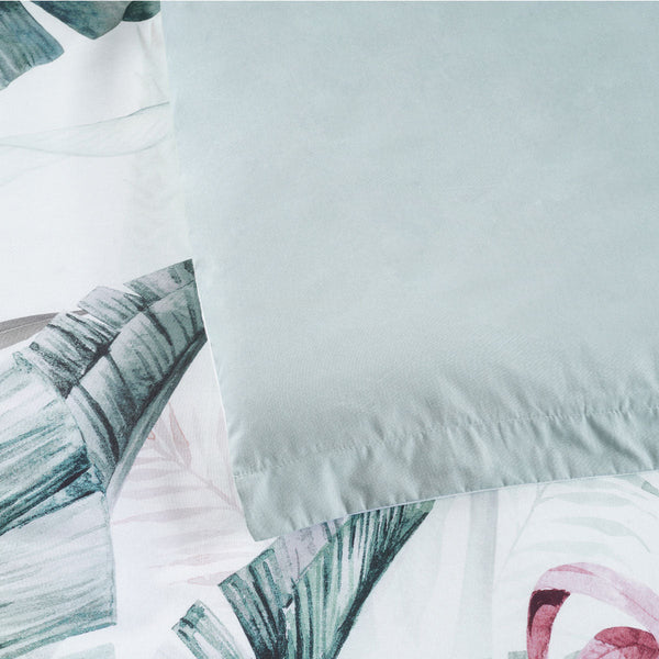 Bianca Abbey Green Cotton Sateen Tropical Floral Quilt Cover Set Double Quilt Covers