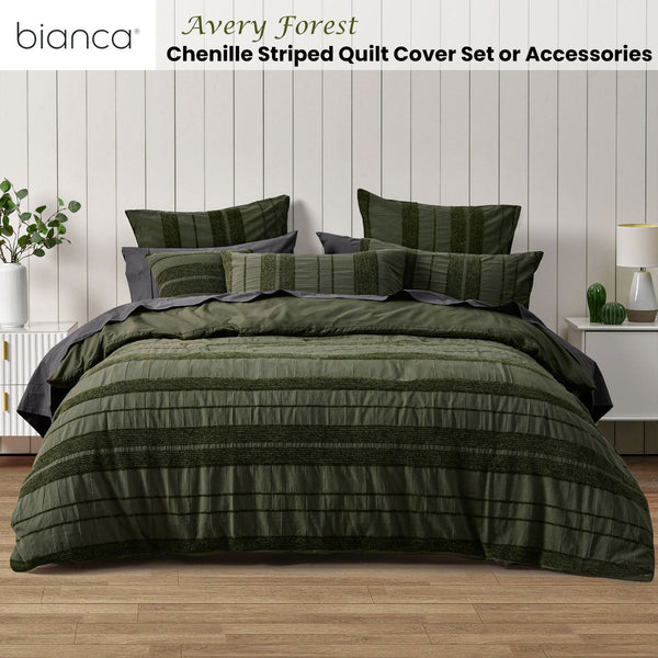 Bianca Avery Forest Chenille Striped Quilt Cover Set King Quilt Covers