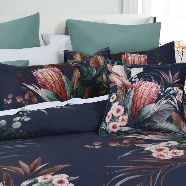 Bianca Balwyn Navy Cotton Sateen Botanical Quilt Cover Set King Quilt Covers