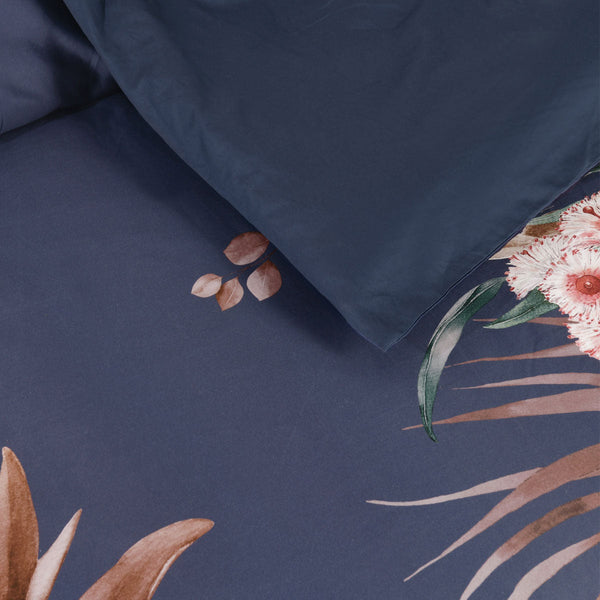 Bianca Balwyn Navy Cotton Sateen Botanical Quilt Cover Set King Quilt Covers
