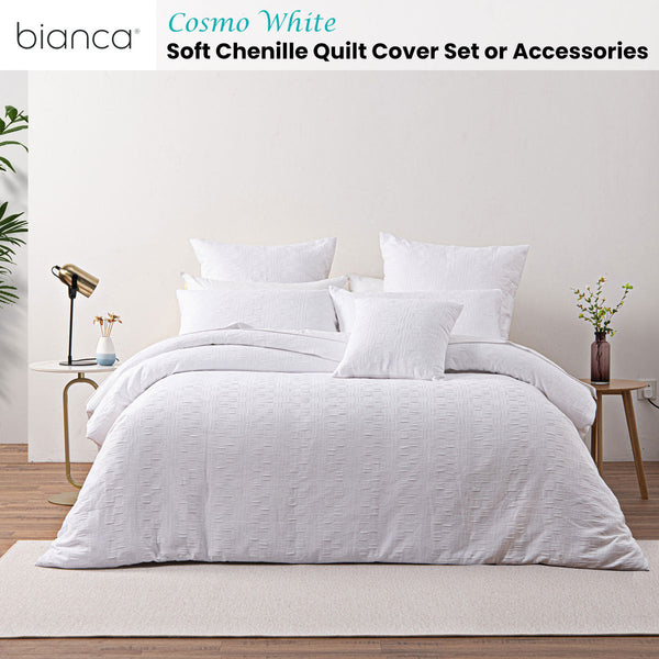 Bianca Cosmo White Soft Chenille Geometric Quilt Cover Set Double Bed Quilts